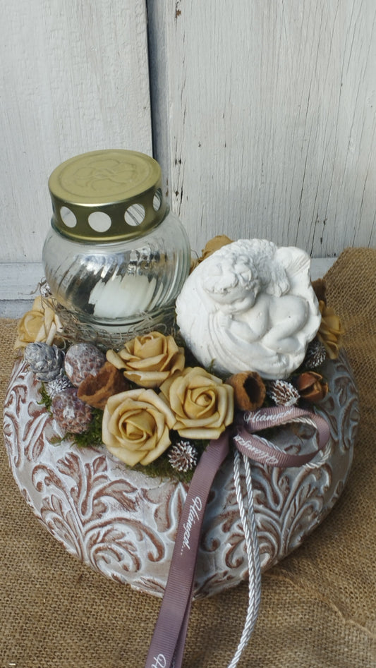 Kerámia szív anygyalkával, mécsessel