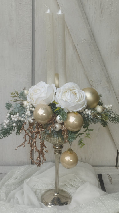 Elegáns fehér és bézs  kehelydísz