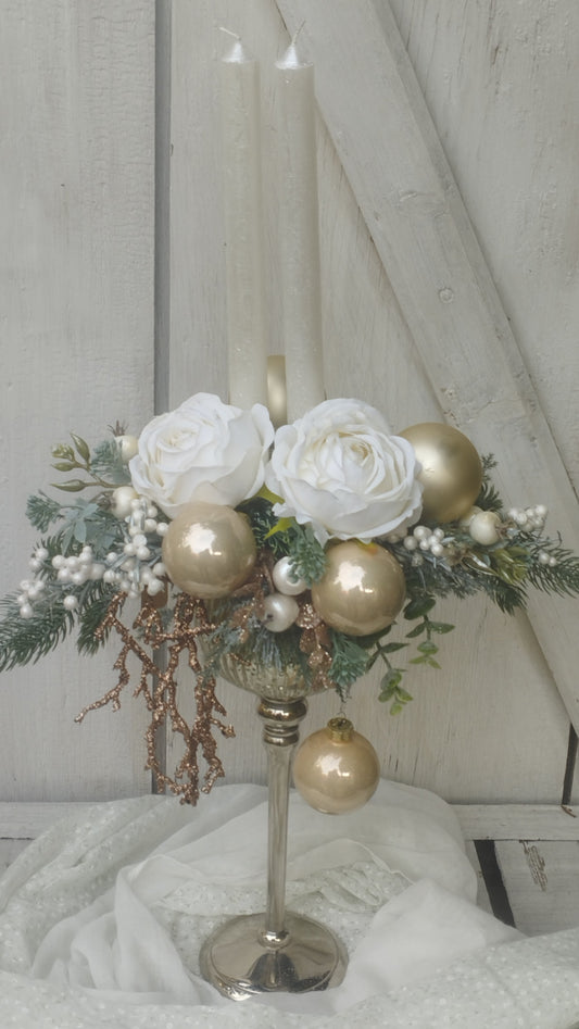 Elegáns fehér és bézs  kehelydísz