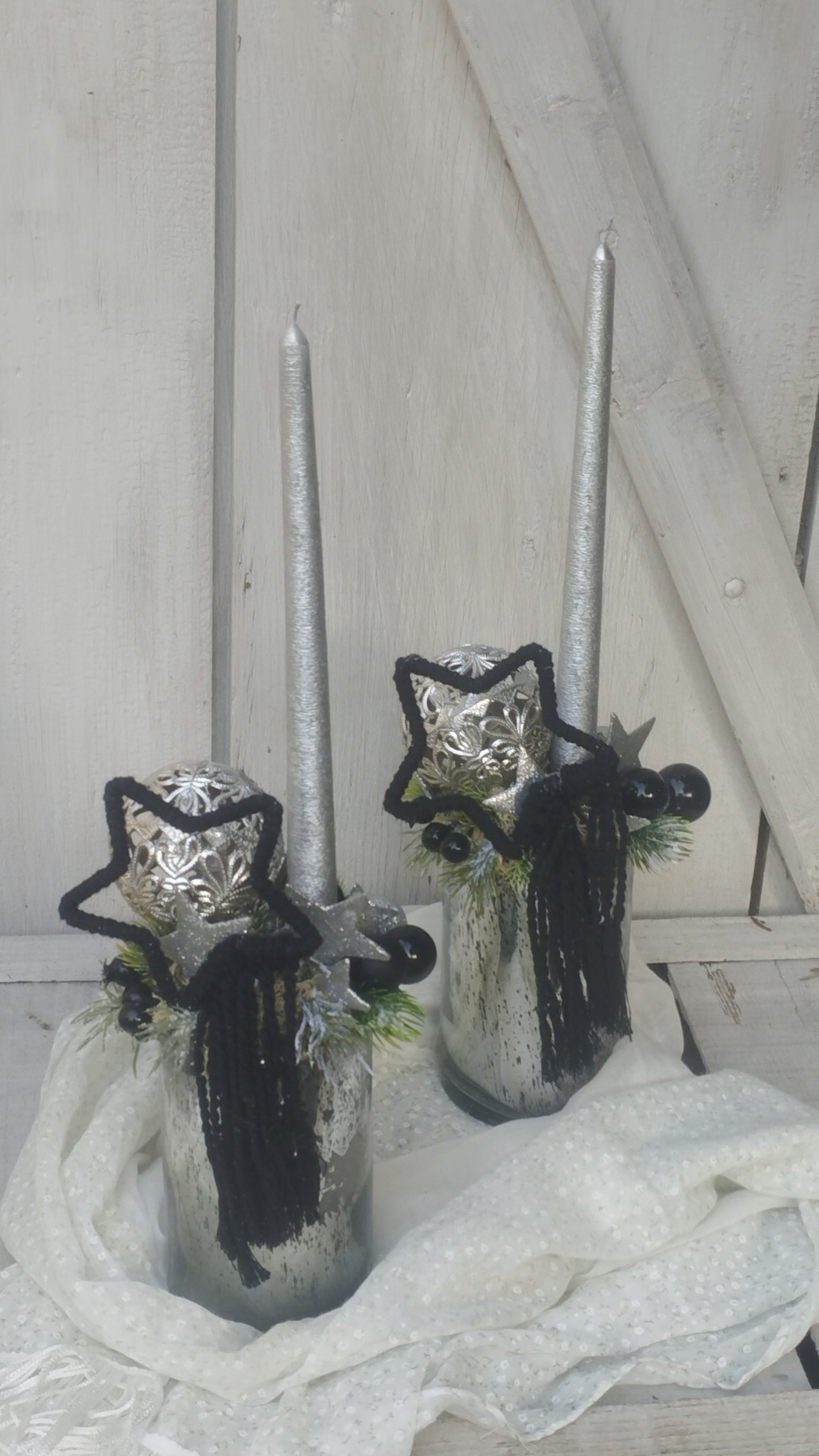 Moder ezüst fekete gyertyás dísz