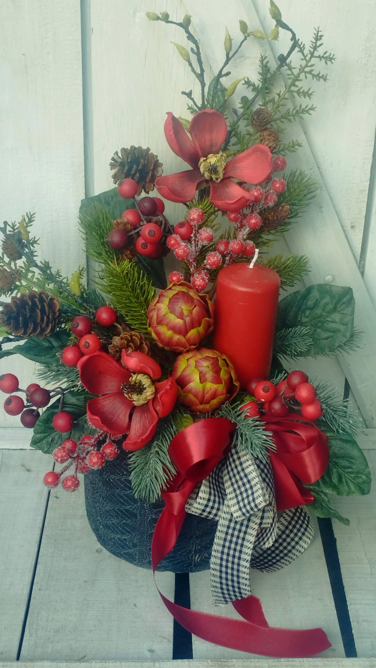 Piros Magnólia dísz