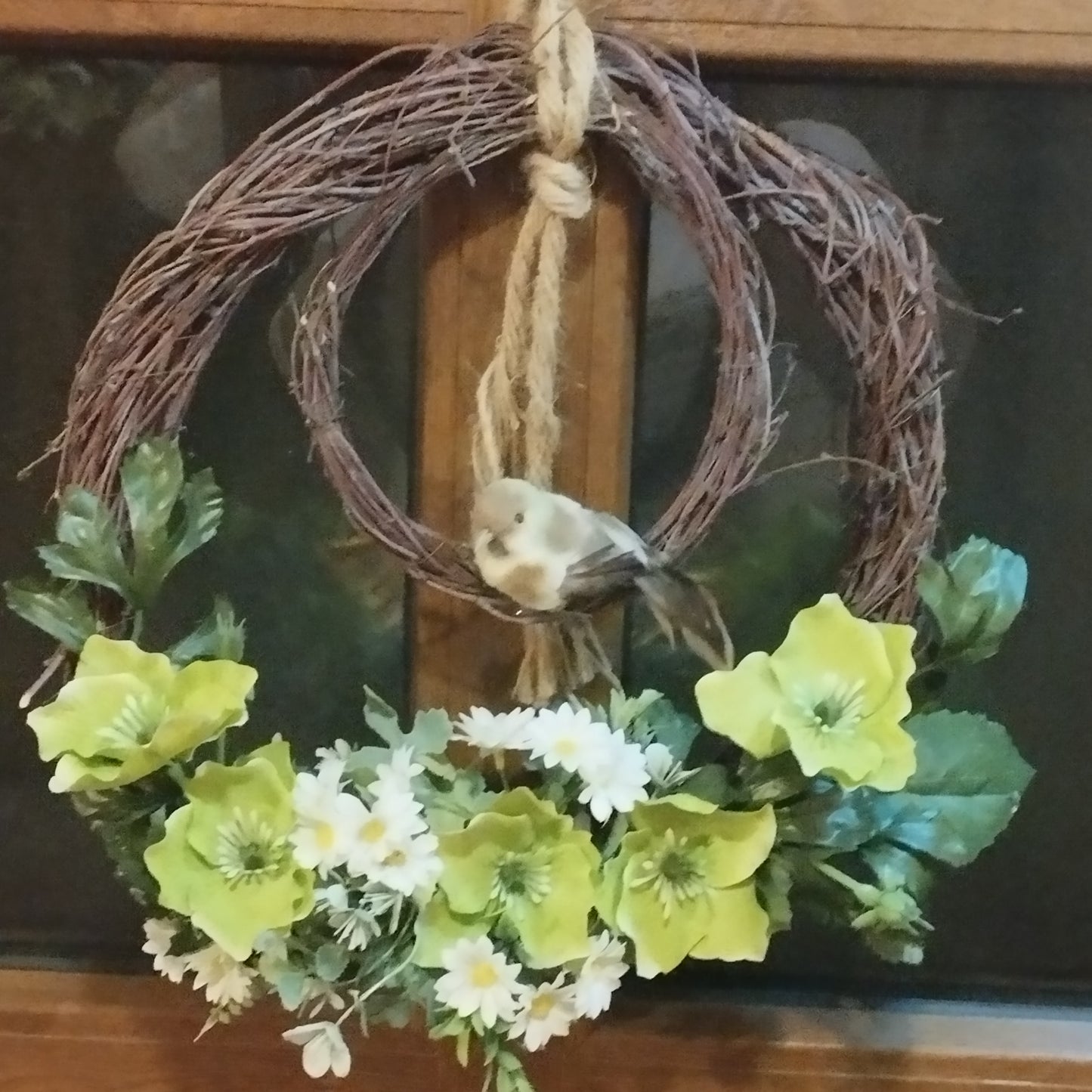 Zöld Hunyoros vessző koszorú madárkával