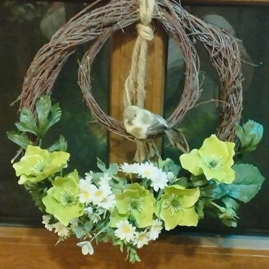 Zöld Hunyoros vessző koszorú madárkával