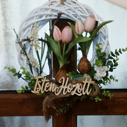Tulipán hagymás koszorú , Gyöngyikével,