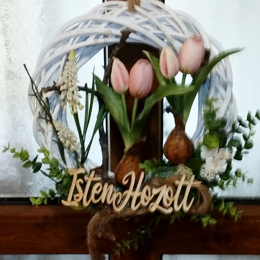 Tulipán hagymás koszorú , Gyöngyikével,