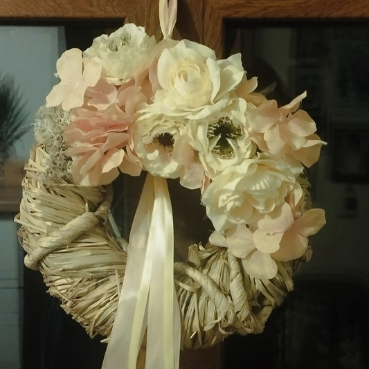 Pasztel  koszorú háncs alapon